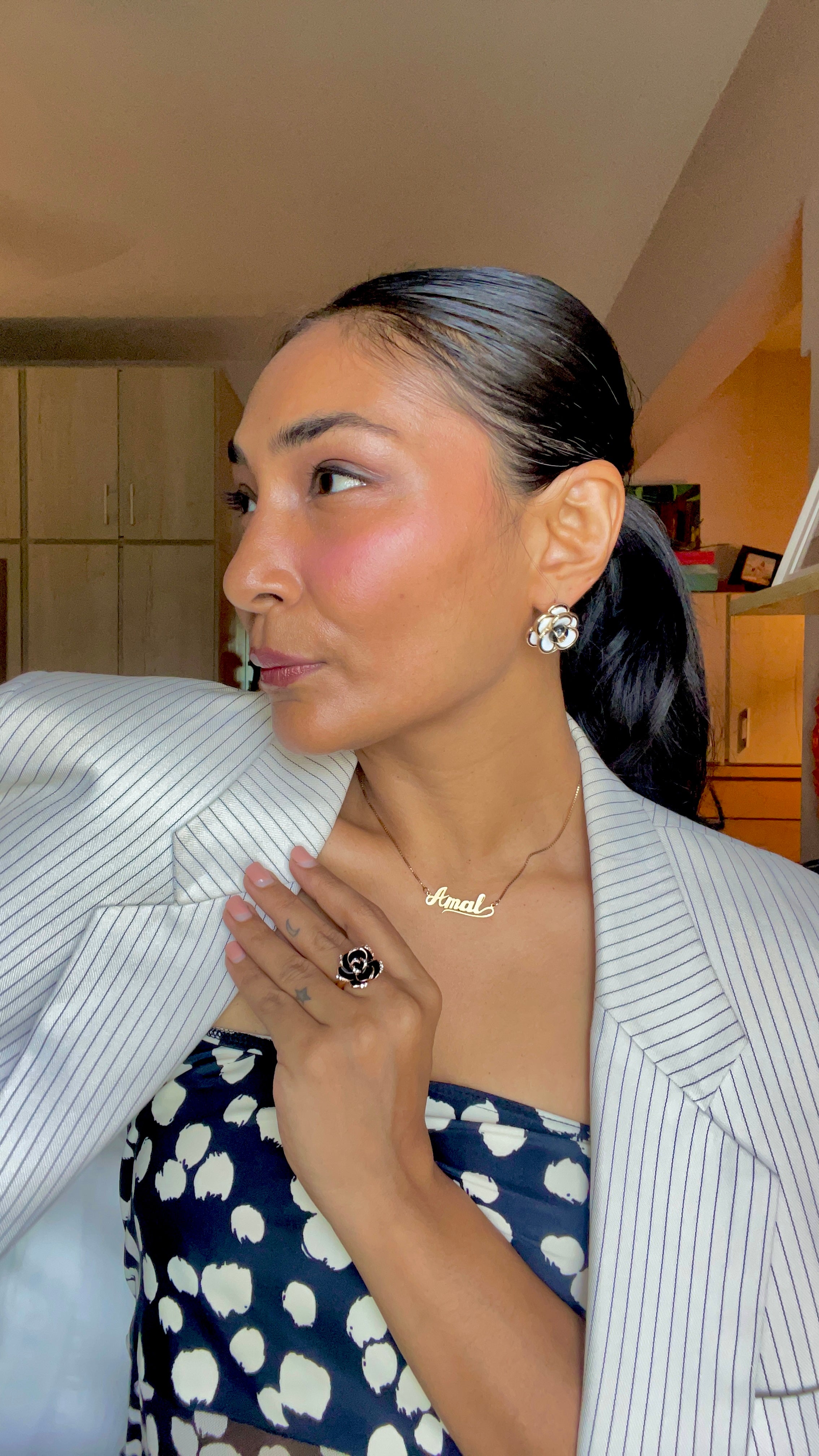 White Enamel Camellia Earrings