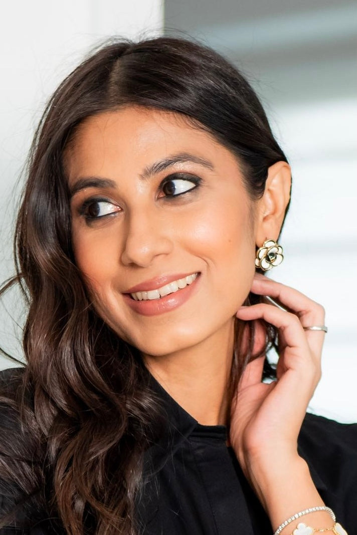 White Enamel Camellia Earrings