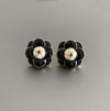 Black Enamel Camellia Earrings