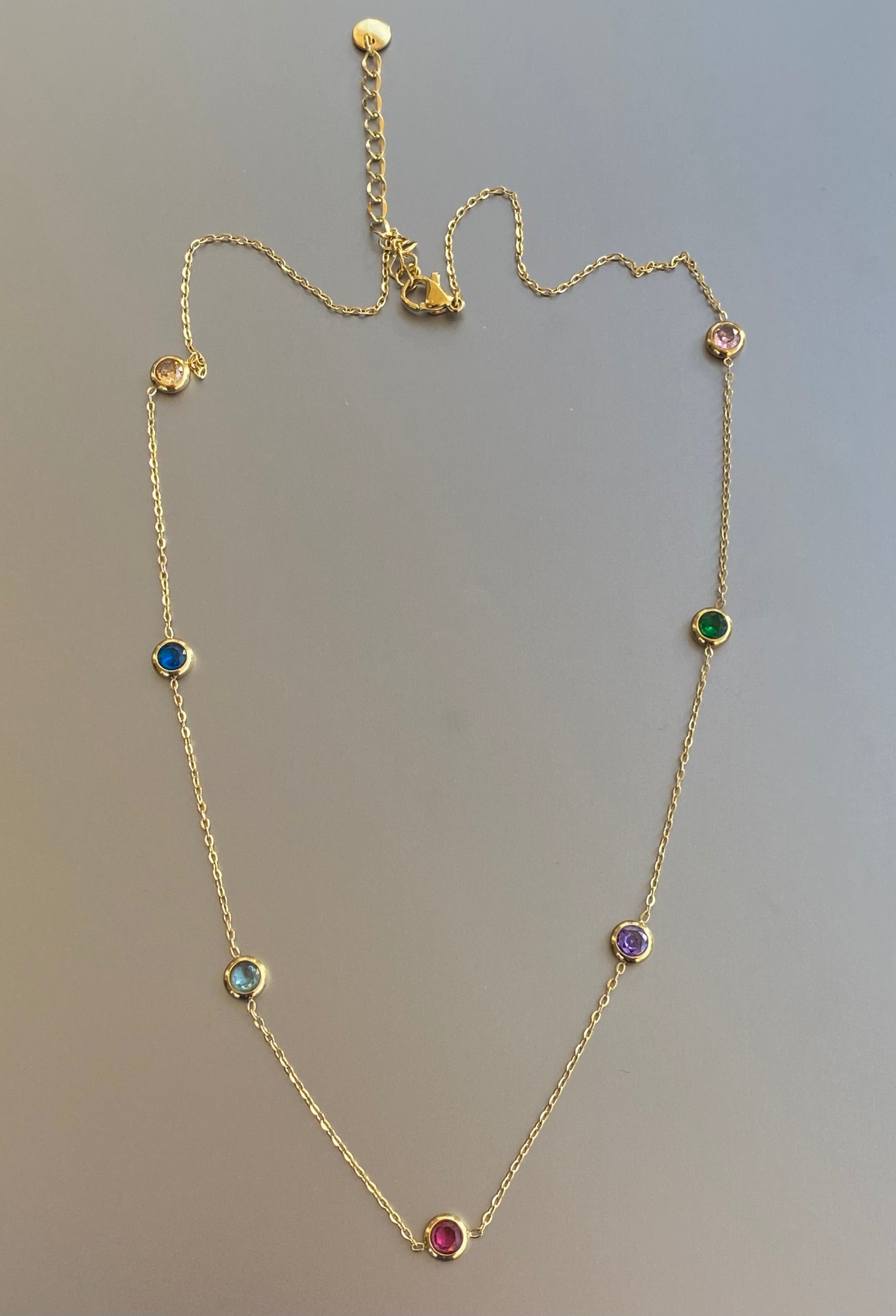 Multi-coloured Gemstone Station Necklace