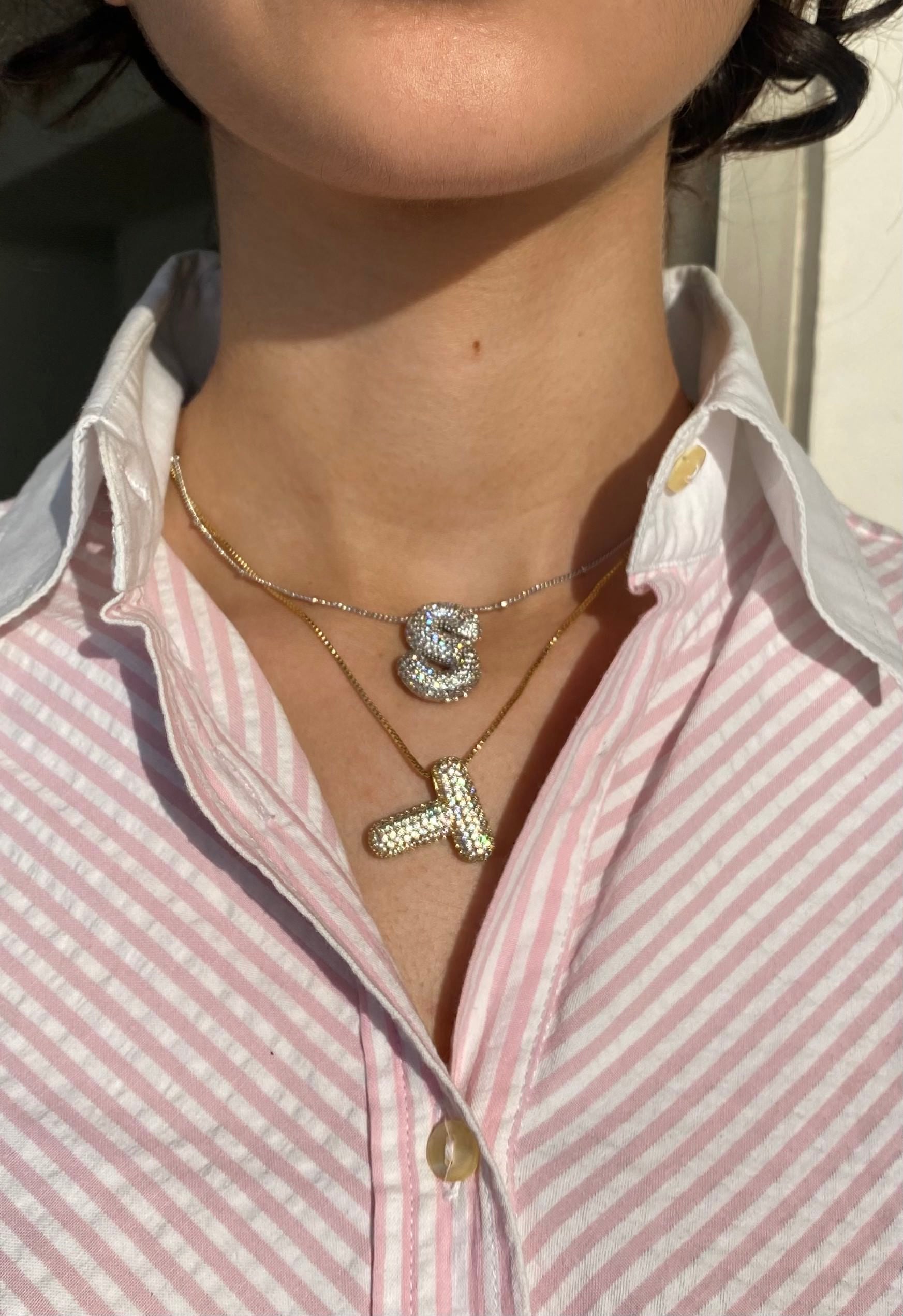 Initial Pavé Necklace in Yellow Gold