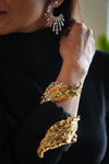Luminous Leaf Cuff in gold tone